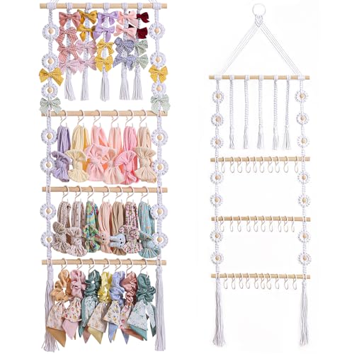 Image of RDYEAAR Bow Organizer for Girls, Headband Organizer for Baby Girl, Bow Hanger for Girls, White Baby Girl Nursery Decor, Toddler Hair Accessory Organizer，Hanging Organizer