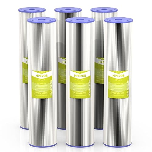 MewMore 50 Micron Whole House Water Filter Cartridge, Pleated Sediment Filters for Well Water, Universal Replacement for Any 20 inch Big Housings - 20" x 4.5" Cartridges - Pack of 6