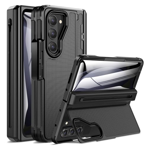 Doeshine for Samsung Galaxy Z Fold 5 Case, Thinner S Pen Holder (No S Pen), [Hinge Protection], Built-in Screen Protector, Invisible Kicktand, Rugged Shockproof Cover Case for Z Fold 5 5g (Black)