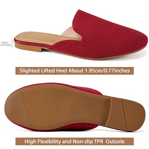 Image of Ecetana Mules for Women Flats Shoes: Comfortable Slip On Casual Work Slides Round Toe Backless Loafers