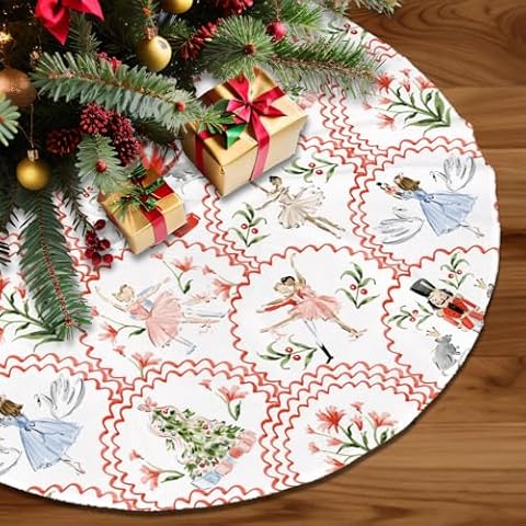 Autrucker Christmas Tree Skirt with Pink Flower Cover