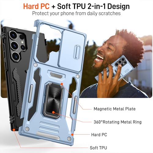 Gritup for Samsung Galaxy S23 Ultra Case with 2-Pack HD Screen Protectors and Slide Camera Cover，14FT Military Grade Drop Protection，Car Mounted Magnetic Rotate Kickstand，Cover-S23 Ultra, Light Blue - image 7