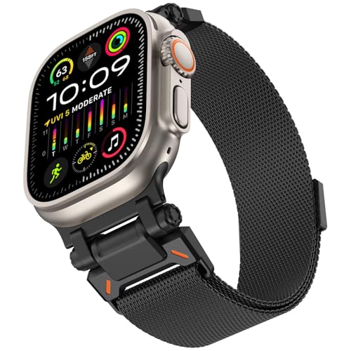 WINGLE Magnetic Mesh Loop for Apple Watch Band Ultra 4/3/2/1 49mm 46mm 45mm 44mm 42mm Men Series 12 11 10 9 8 7 6 5 4 SE 3 2 1, iWatch Mesh Milanese Loop with Rugged Stainless Steel Connector, Black - image 8