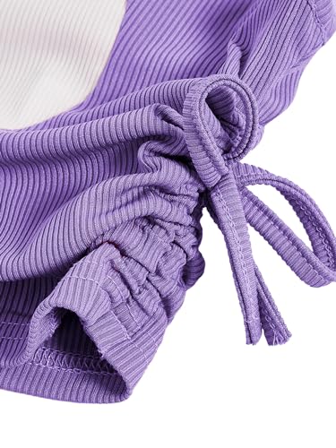 Milumia Girl's 2 Pack Color Block Ruched Knot Side Knit Round Neck Crop Tank Tops4