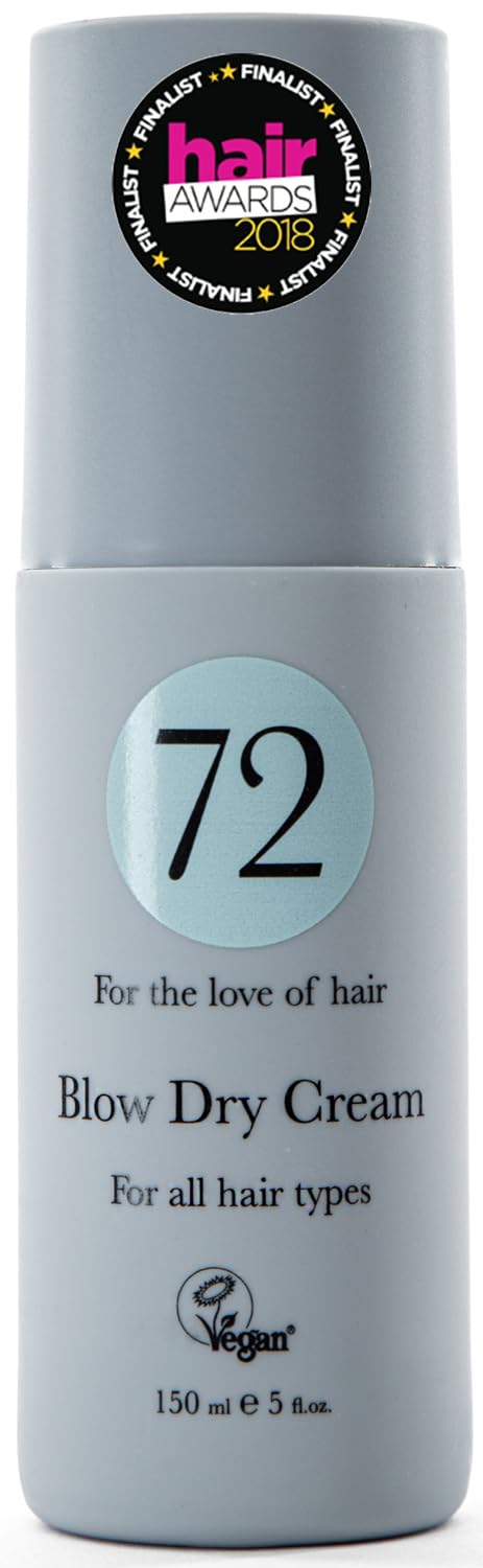 72 Hair Vegan Blow Dry Cream, Leave in Heat Protector & Anti Frizz Lotion, Cruelty Free, 150ml