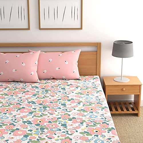 Image of King Size Bedsheet for Double Bed with 2 Pillow Covers Double Bedsheet 108x108 inches with 2 XL Size Pillow Covers (Flower Multi)