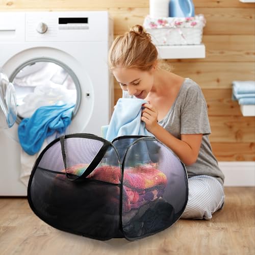 Image of Collapsible Laundry Baskets, 90L Large Foldable Laundry Basket, Durable Mesh Pop Up Hampers for Laundry, Dirty Clothes Laundry Hamper for Bedroom, Bathroom, Dorm, Laundry Room, Travel, Camping Black