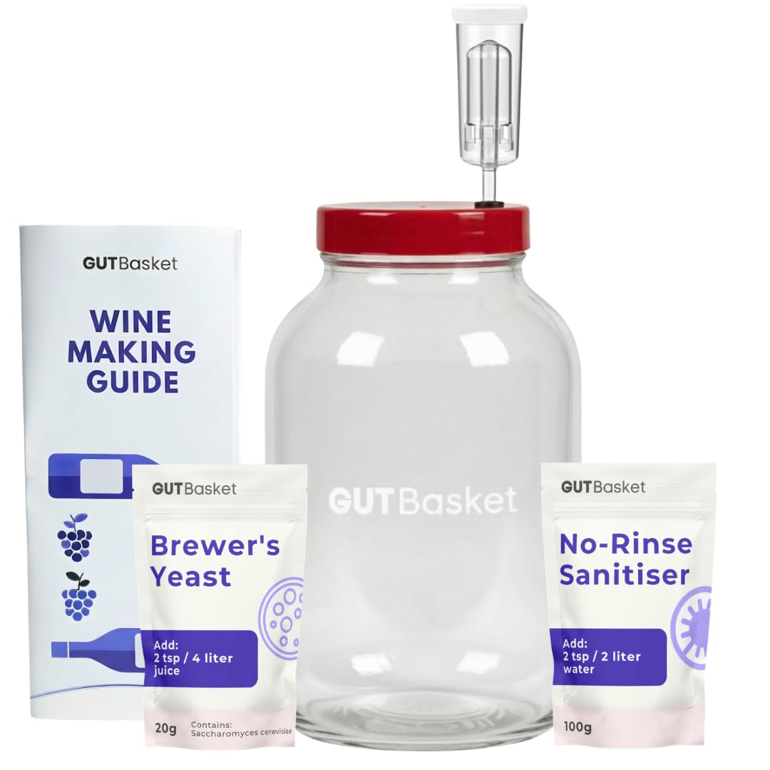 GUTBasket Wine Making Kit - Makes 20L Wine, Fermentation Jar 4 L, Wine Yeast, Airlock and No Rinse Sanitiser- Complete DIY Home Brewing Kit-image-19