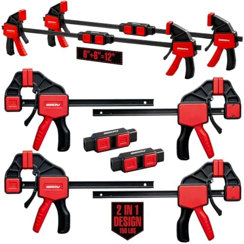 4-Piece 6 Inch Bar Clamps for Woodworking with Clamp Connector, 6" Quick-Release Wood Clamps with 150 LBS Load Limit, Trigger Clamp Set, One-Handed Clamps/Spreader Ideal for Woodworking DIY Projects
