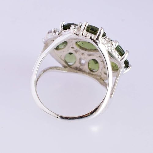 Miniatura 5 de Anillo de plata de ley 925 con piedras preciosas de Moldavita, diseño impresionante para mujer