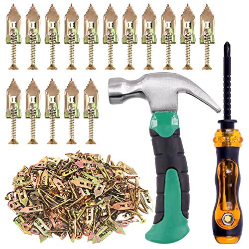 Glarks 52PC Self-Drilling Anchors with Screws Kit: 50PC Drywall Anchors, 1PC Mini Hammer, 1PC Screwdriver for TV Shelf