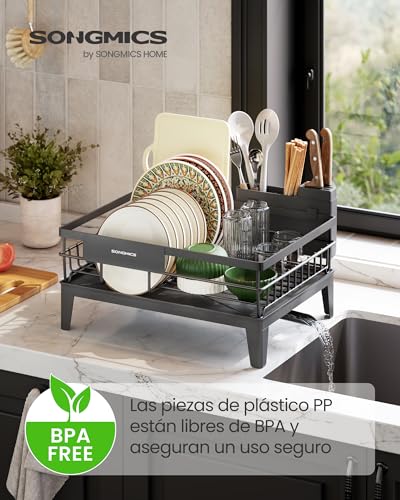 Miniatura 2 de SONGMICS Escurreplatos, Escurridor para Encimera de Cocina, Giratorio 360° y Extensible, con Soporte para Cubiertos, 31 x 42 x 18,5 cm, Gris Ahumado KCS550GT01