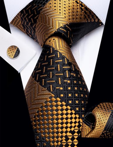 Image of YourTies Striped Plaid Ties for Men Silk Formal Necktie Set | 3.15 inch(8cm) Woven Jacquard Mens Ties with Necktie Pocket Square Cufflink Tie Clip Lapel Pin for Wedding Business Party