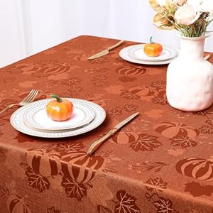 Smiry Thanksgiving Tablecloth 60x102 Inch, Fall Waterproof Damask Table Cloth for Rectangle Table, Pumpkin Fabric Jacquard Table Covers for Harvest Parties, and Holiday Dinner, Terracotta/Rust Smiry Thanksgiving Tablecloth 60×102 Inch Fall Waterproof Damask Table Cloth for Rectangle Table Pumpkin Fabric Jacquard Table Covers for Harvest Parties and Holiday Dinner TerracottaRust
