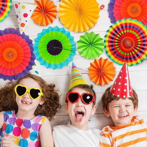 Image of Pop The Party 12PCS Hanging Paper Fans Party Decorations Party Supplies Photo Props Flower Paper Fans Colorful Floral Ceiling Wall Garland for Spring Flower Themed Party Supplies Classroom Decor