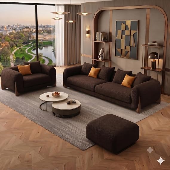 Image of A to Z Furniture Classic Chesterfield Sofa Set Luxury Chesterfield Sofa in for Home Living Room & Office (3+1=4 Seater Sofa with Ottoman Brown)