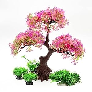 Smoothedo-Pets Piante per acquario, decorazioni per acquario, di medie dimensioni, 23,9 cm, in plastica, pianta artificiale per pesci rossi, paesaggio acquatico, set di alberi (rosa acceso)