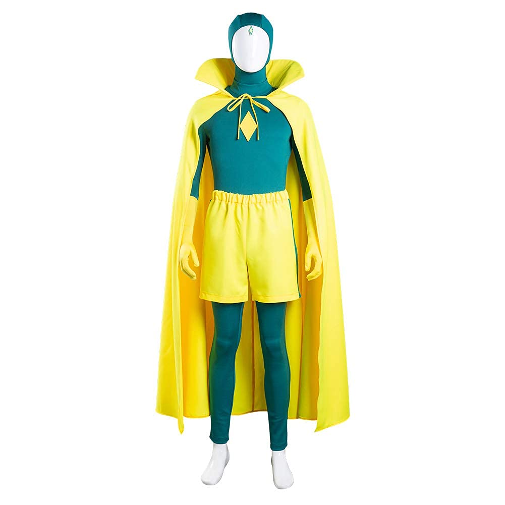 nezababy Vision Costume Adults Kids Cosplay Wanda Vision Cloak Jumpsuit Halloween Carnival Outfit Battle Suit