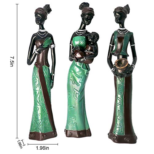 image for Rayberro 3 Pack African Statues Women Figurines, 7.5in African Woman S