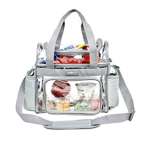 Heavy Duty Clear Lunch Tote Stadium Bag Correctional Officers Approved Crossbody Diaper Travel Makeup Cosmetic Bag for Work NFL Football NCAA Basketball PGA NASCAR Concerts (Gray, 12 x 6 x 12)