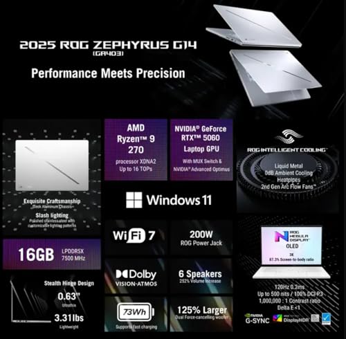 Image of ASUS MUX ROG Zephyrus G14 14 inch OLED 3K 120Hz Gaming Laptop - AMD Ryzen 9 270 - GeForce RTX 5060-Window 11 Home-W /Mouse pad (Window 11 Home, 16GB RAM | 1TB PCIe SSD)