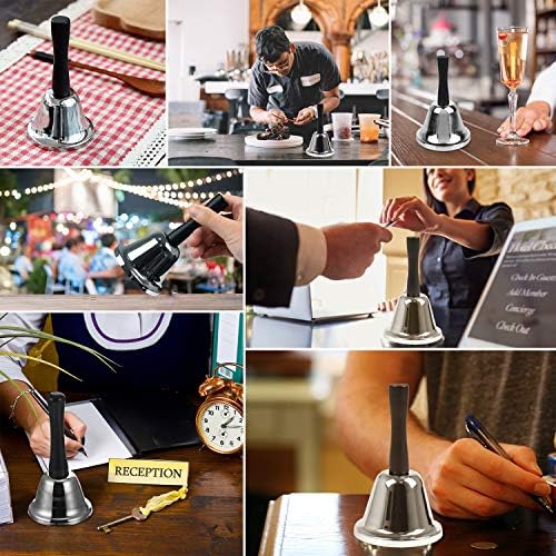 XCOZU Stainless Steel Hand Bell, Small Hand Bell Attention School Bell Metal Loud Call Hand Bell, Hand Held Bell Hand Bells Ring for Service, Counter Reception Bell, Tea Bell, Dinner Bell(Silver)