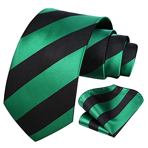 Image of HISDERN Stripe Tie Mens Ties with Pocket Square Set Classic 3.4'' Silk Formal Necktie Handkerchief for Business Wedding