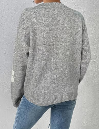 Womens Oversized Cute Flower Sweater Fall 2025 Trendy Vintage Y2k Floral Knit Crewneck Long Sleeve Pullover Tops3