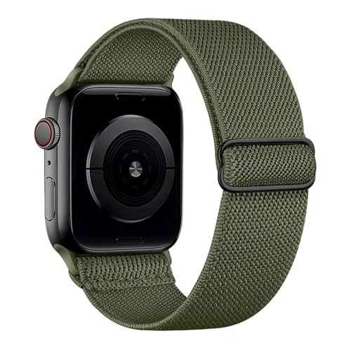 Nylon Bracelet élastique compatible avec Apple Watch 38/40/41/42/44/45/46/49mm - Loop sport tressé Ultra SE Series 11 10 9 8 7 6 5 4 3 2 1 (Vert olive)