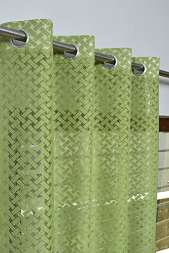 Image of Sheer Net Semi Transparent Home Decor Curtains for Living Room, Balcony Doors and Windows Panel, Parda, Eyelets Hanging, Green Criss-Cross, 1 Piece, 4 x 5 Feet