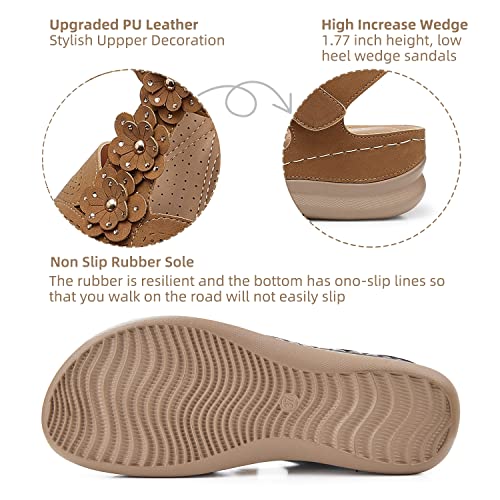Image of SHIBEVER Dressy Wedge Women Sandals: Comfortable Arch Support Summer Sandal | Dress Orthopedic Ankle Back Strap Casual Open Toe Womens Sandals - All-Day Comfort Walking Memory Foam Flat Sandal Shoes