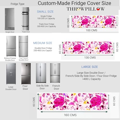 Image of French Door Big Size Fridge Top Cover 400+L | 450 GSM Durable Refrigerator Cover with Corner Tassels & Pockets | Fits Godrej, LG, Haier, Samsung Models |Dustproof Floral Print| WWW.THROWPILLOW.IN