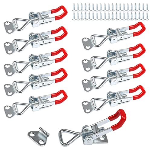 Gtwinsone 10 Stück Spannverschluss Rostfrei Kistenverschluss Verstellbar Hebelverschluss Metall Verzinkt Latch Button Toggle Latch Schwerlast 100kg mit Schrauben für Kisten Schrank (Silber)