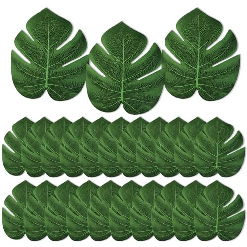 48 Stück Palmen Blätter Deko Künstlich Tropische Blätter Grün Palm Blätters Künstlich Palmenblätter Deko Dschungel Dekos Geburtstag für Hawaiian Jungle Beach Theme Geburtstag Tropischs Dekos-15cm+20cm