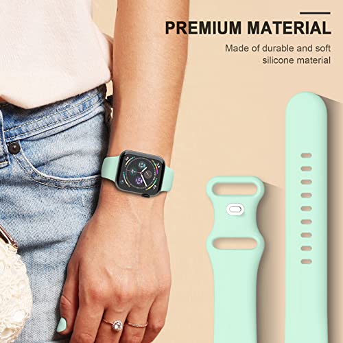 Image of Bands Compatible with Apple Watch Band 40mm 38mm 41mm 42mm 44mm 45mm Women Men, Soft Silicone Sport Wristbands Replacement for iWatch Series 8 7 6 5 4 3 2 1 SE (6 Pack)