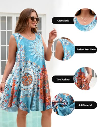 Image of JollieLovin Women Plus Size Curvy Summer Tank Sun Dresses Sleeveless Causal T-Shirt Dress Beach Swing Cover up(L-5X)