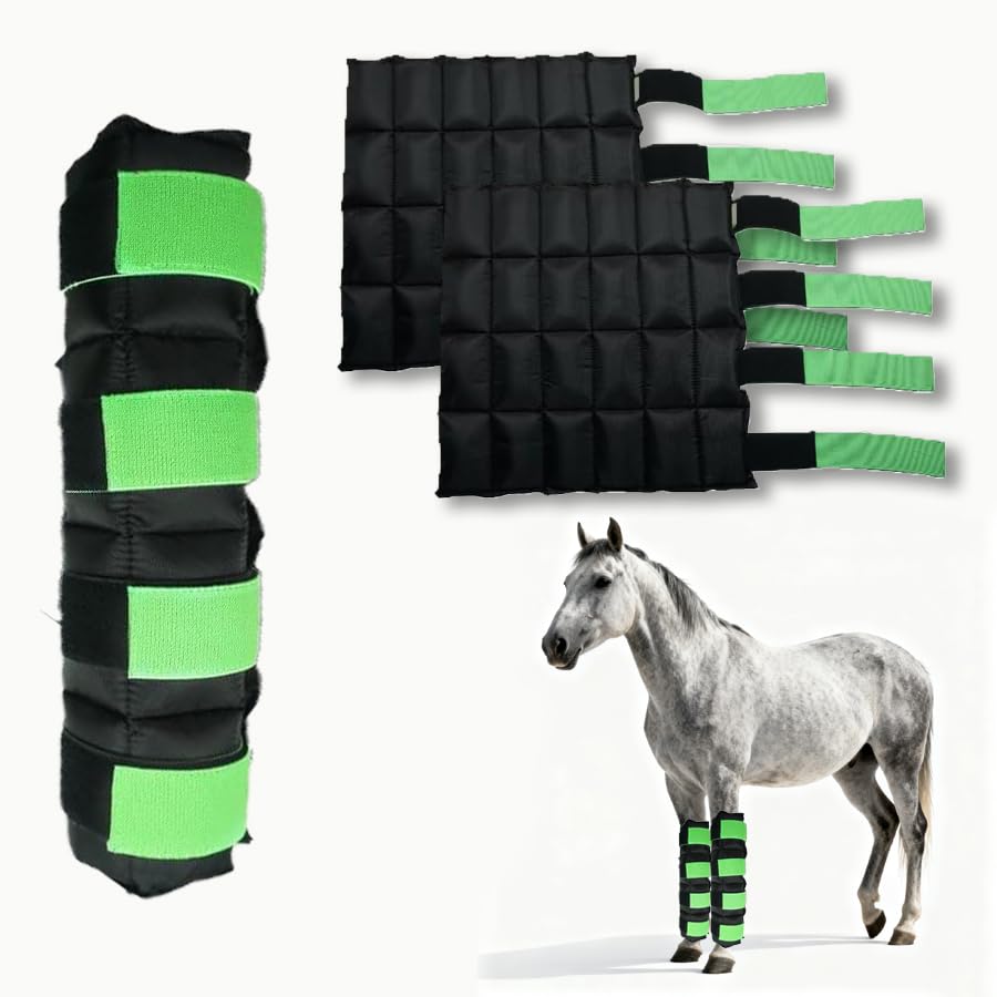 Horse Ice Boots - Reusable Gel Ice Pack for Horses | Cooling Leg Wraps for Hock, Knee, Ankle & Hooves | Horse Supplies & Care Gift Ideas - 1 Pair, Green