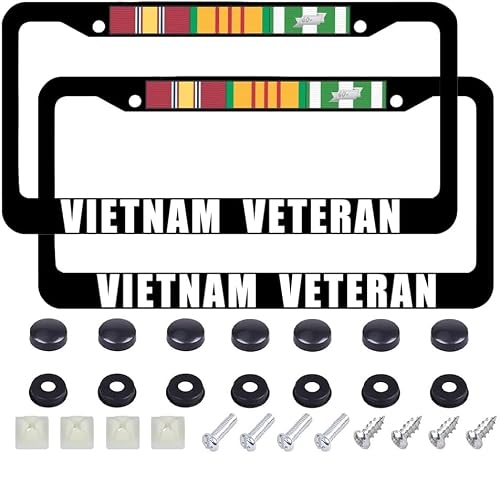 2Pcs for Vietnam Veteran License Plate Frames – Matte Black Aluminum