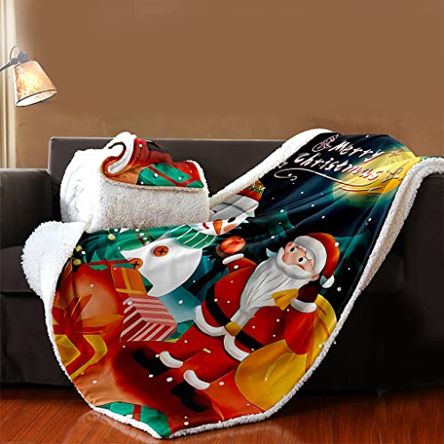 Krisin Christmas Kids Fleece Blanket Throw, Double-Sided Cashmere Blanket Plush Throw Blanket For Sofa Couch Single Bed, Machine Washable, Christmas Snowman, Santa Claus Print #TOP3