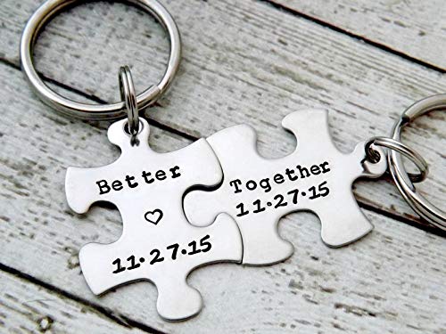 Image of SIlver Valley Two Set Puzzle Keychain Customised Personolised Name Keyring Stylish Couple Gift for Girlfriend Boyfriend Available in Four Colors (Silver)