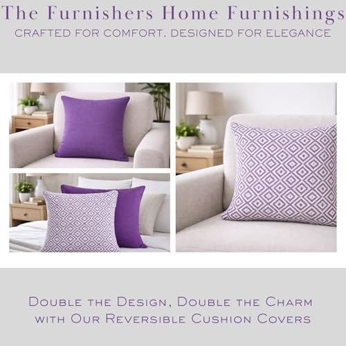Image of Pack of 1 Reversible 24x24 Inch Purple Cotton Argyle Woven Fashion Throw Pillow Covers Cases for Couch Sofa Home Decoration | 60 x 60 cm