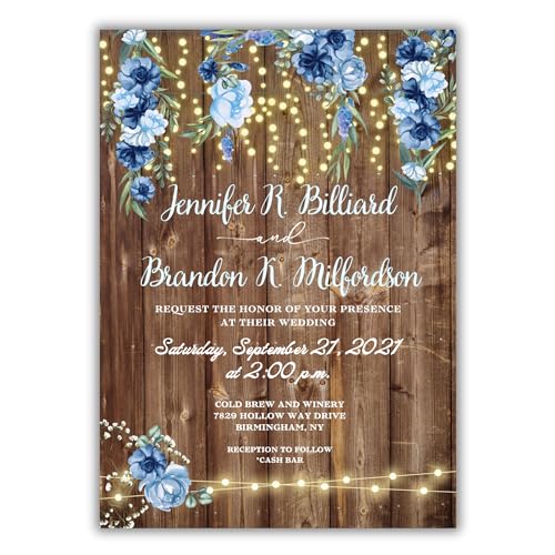 Custom Blue Wedding Invitations and Envelopes - Nothing Fancy Just Love Country