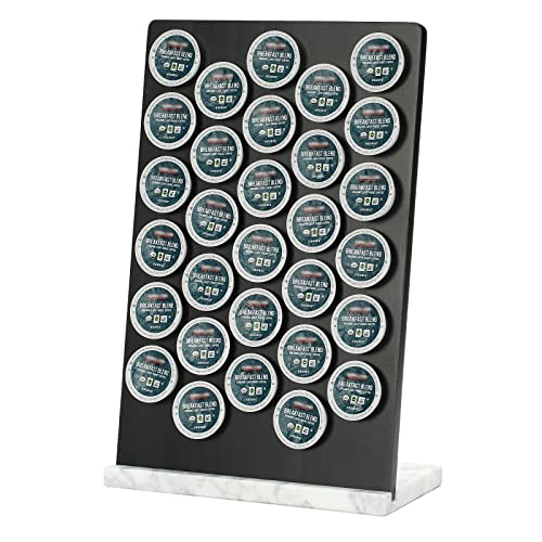 Everbbking Coffee Pod Holder K Cup Organizer Acacia Wood With White Marble Base Large Big Capacity Design Counter Decoration（Black） #TOP1