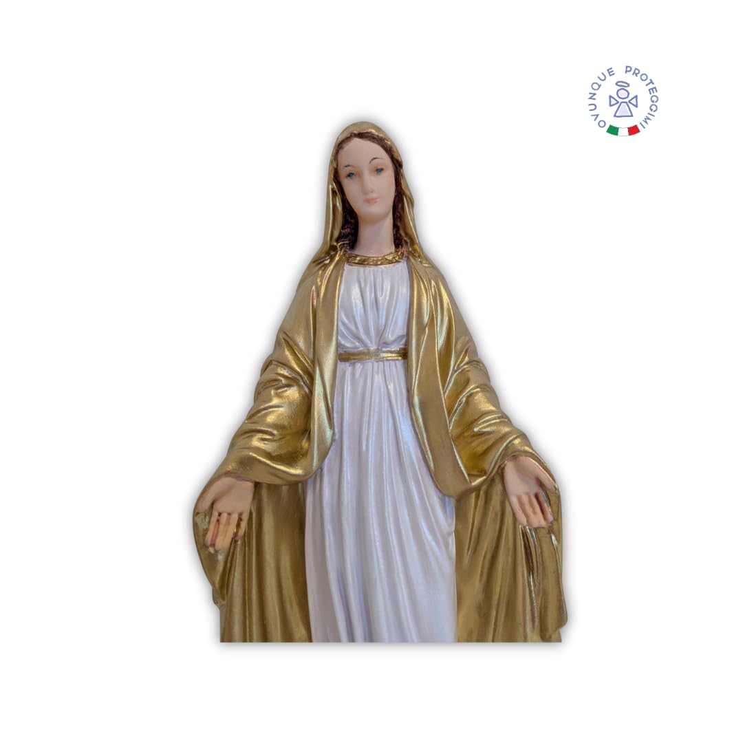 OVUNQUE PROTEGGIMI Statua Madonna Immacolata o Miracolosa in Resina, cm 35, Statuetta Madonnina Realizzata e Dipinta a Mano in Italia, dipinta a mano.