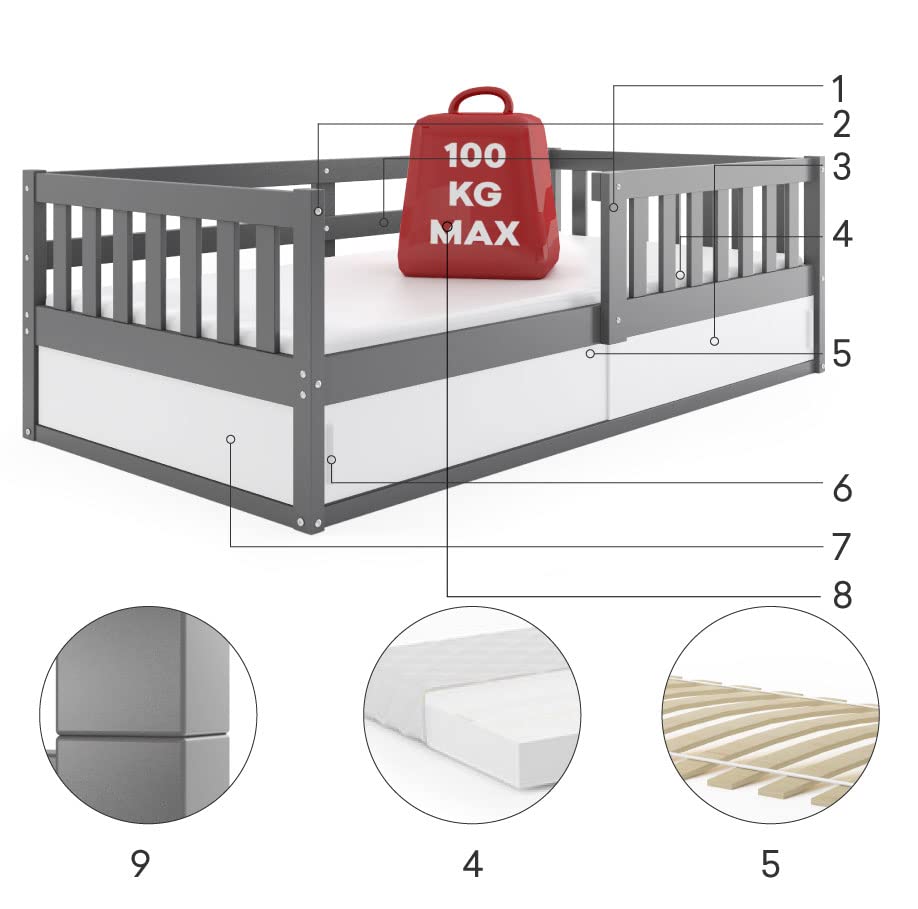 Interbeds Lettino Julia 80x160 Cm - Con Contenitore E Protezione Caduta - Struttura In Pino Bianco - Venduto Senza Materasso