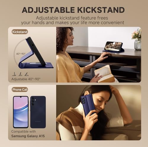 Handyhülle für Samsung Galaxy A15 4G/5G Hülle, Premium Lederhülle Schutzhülle Tasche für Samsung A15 Hülle Wallet Kartenfach Standfunktion Klappbar Flip Case für Galaxy A15 Hülle,Blau – Bild 6