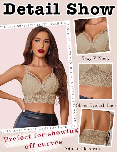 Image of Avidlove Lace Bralette for Women Lingerie Spaghetti Adjustable Strap Tank Camisole Crop Top