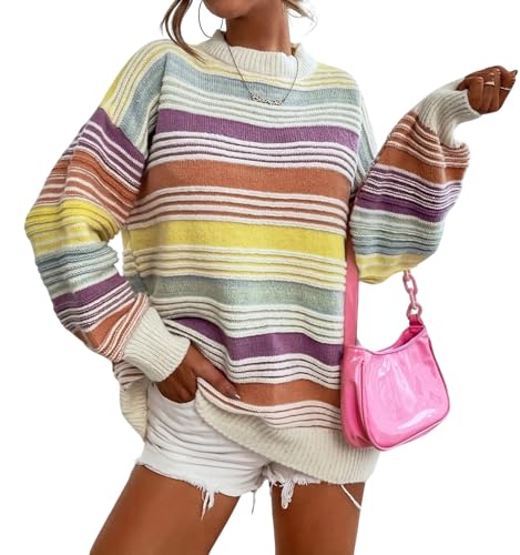 CHARTOU Women Contrast Striped Pullover Sweater...