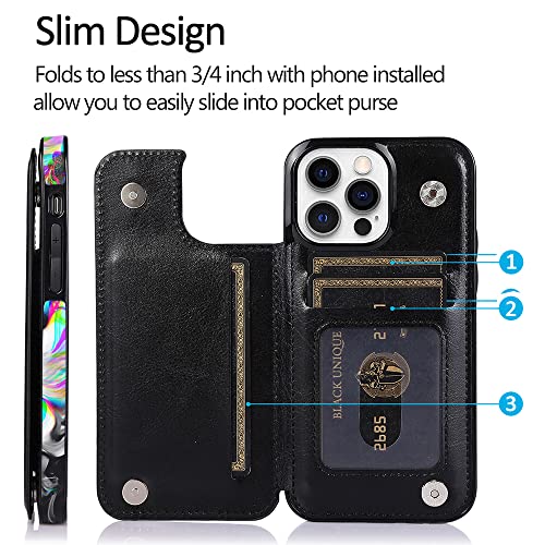 Image of uCOLOR Compatible with iPhone 13 Pro Wallet Case with Card Holder Slots Marble Flip Leather RFID Kickstand Phone Wallet Cover for Women and Girls 6.1 inch (Black Rainbow Marble, iPhone 13 Pro 6.1 inch)