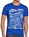 Produktbild style3 DMC-12 Blaupause T-Shirt Herren Zeitreise 80er McFly Blueprint Auto Car, Größe:L, Farbe:Blau